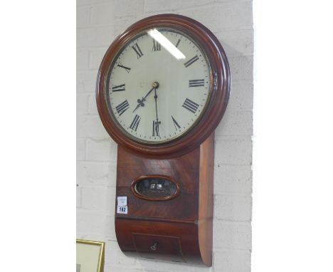 A 19th century mahogany drop dial fusee driven wall clock with a drop shoulder movement and 12 inch painted dial, in restored