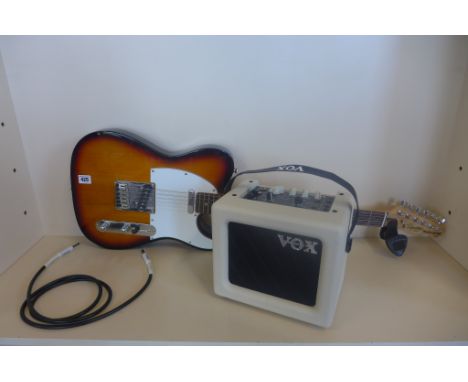 A Squire Fender Telecaster electric guitar and a Vox mini 3 G2 amplifier, battery operated, in working order 