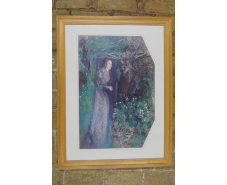A Tate Gallery print, Ophelia by Sir John Everett Millais, in a light wood frame, 64cm x 83cm - in good condition 