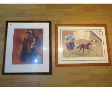 A signed limited edition print of Frankel by James Power No 13/100 - The jockey being Tom Queally also a limited edition prin