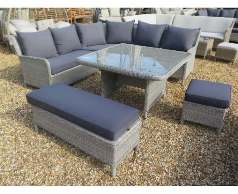 A Bramblecrest casual dining set with curved sectional sofa table - Height 68cm x 120cm x 120cm