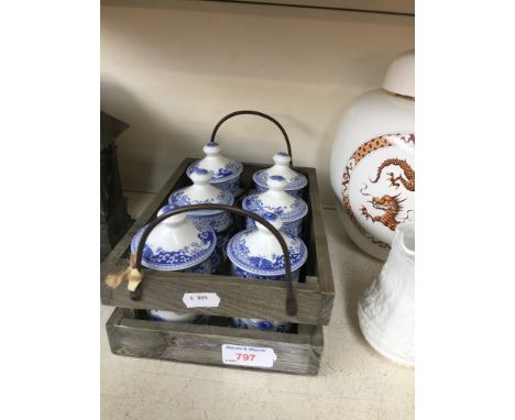 SPODE BLUE ROOM POTS IN A TRAY      J4