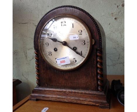 OAK DOMED MANTEL CLOCK. H26CM