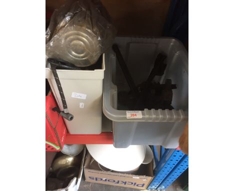 A CRATE OF TOOLS AND A SHREDDER ETC