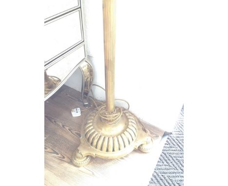 BRASS LAMP STANDARD WITH GADROONED BASE AND THREE FEET