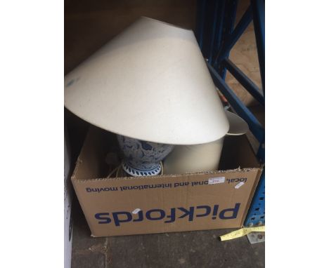 A BOX OF ELECTRICALS INC LAMP, GRILLING MACHINE ETC