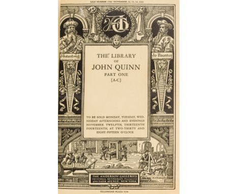 NO RESERVE Auction catalogue.- , Library of John Quinn (The), 5 vol., portrait frontispiece, occasional pencil marginal annot