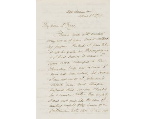 Gray (Asa, American botanist, 1810-88).- Holmes (Oliver Wendell, author, 1809-94) Autograph Letter signed to Asa Gray, 3pp., 