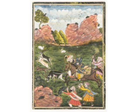 NO RESERVE India.- Indian School (probably early 20th century) Five miniature paintings, including a hunting scene, portrait 