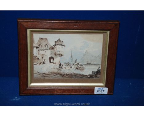 A Watercolour sketch copy probably from 'Sketches on Moselle, Rhine and Meuse' by William Clarkson Stanfield, framed 26 cms x