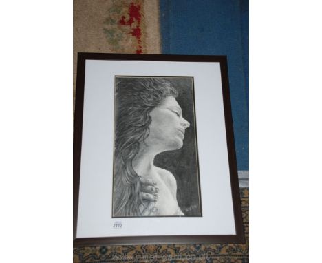 An original framed charcoal female portrait signed 'BW 06', by local Welsh artist B. Williams (label verso)