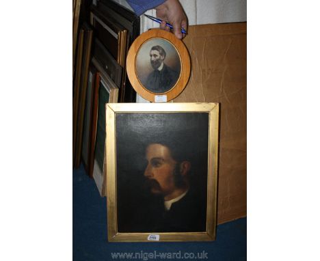 A small oval Oil on board of a Portrait of Rev'd Henry Twells Mogridge, 1843 - 1921 together with a similar Oil on canvas Por