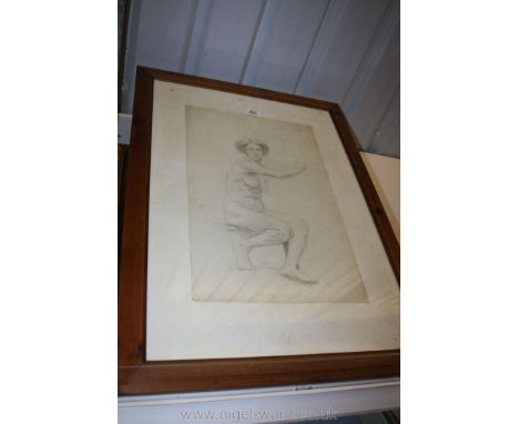 A framed Pencil sketch of a female Nude, signed top right.