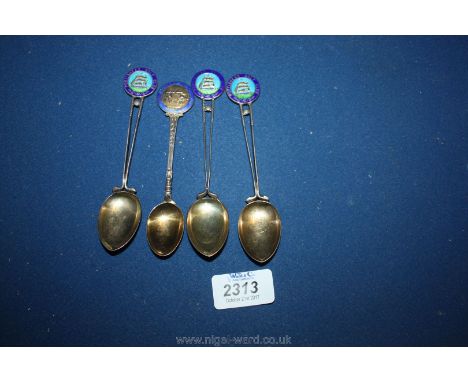 Four Silver and enamel Teaspoons, Portishead Golf Club, 72.8 gms (2.46 oz)
