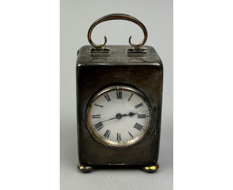 A SILVER CASED MINIATURE CARRIAGE CLOCK BIRMINGHAM CIRCA 1920, 'Made in France' stamped within.Insurance and servicing papers