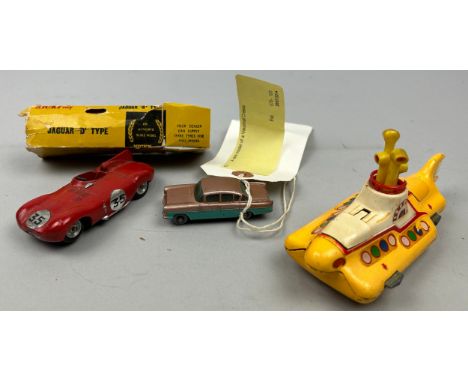 A COLLECTION OF TOY CARS, to include Corgi Yellow Submarine, a Lesney Vauxhall Cresta and a Jaguar D-type (3) 