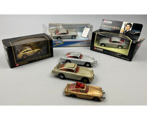 CORGI TOYS A SET OF SIX JAMES BOND ASTON MARTINS, three boxed and three as seen. To include Aston Martin DB5's. 