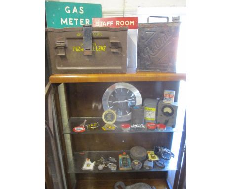 Car and garage related items to include AA car badges, a Public Service Vehicle Driver badge, mixed padlocks, a Redline oil c