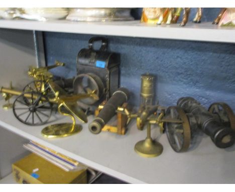 A mixed lot to include an E Thomas &amp; Williams Ltd Cumbrian miners lamp, model cannons and panes 
