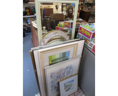 Mixed pictures and mirrors to include a limited edition print, a mirror with a floral frame and others 