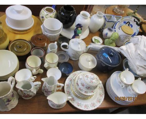 Mixed late 20th century household china to include vases, teapots, a Minton Spring Bouquet part teaset, a rolling pin on stan