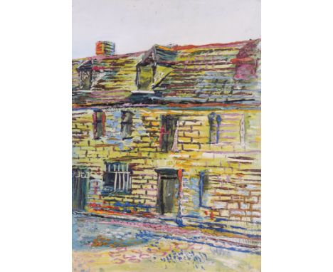 FRED YATES (BRITISH, 1922-2008)A bright terrace; A rocky coastline (verso) signed 'YATES' (lower right) oil on board 65 x 45c