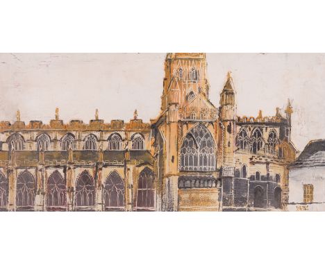 FRED YATES (BRITISH, 1922-2008)The Church signed 'YATES' (lower right) oil on board 31 x 61cm (unframed)  Provenance The Esta