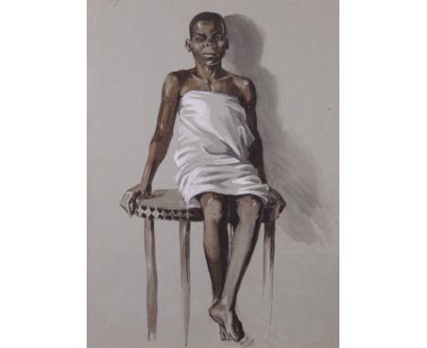 MARGARET METCALFE (BRITISH, 1877-1972) (3)Portrait of an African boy sat on a table signed with initials and dated 'M. M 18. 