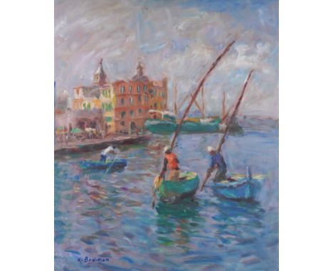 KRIKOR BEDIKIAN (FRENCH, 1908-1981)Pecheurs signed 'K. Bedikian' (lower left), further signed and titled (verso) oil on canva