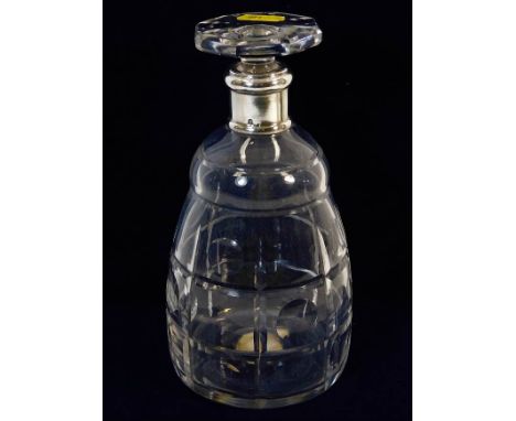 A French silver collared crystal decanter 8in tall