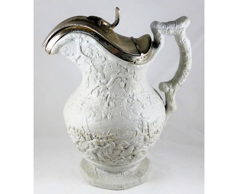 An parian ware style pitcher stamped Novermber 1st 1839 published C. Meigh Hanley with Julius Caesar relief decor with hallma