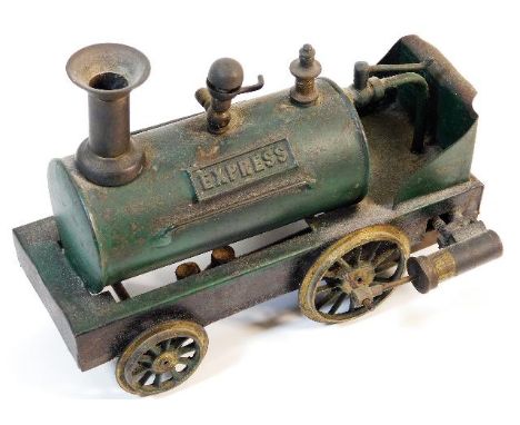 A vintage tin plate "Express" steam engine 7.375in long x 5.5in high