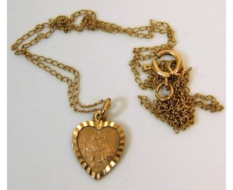 A 9ct gold chain with heart shaped St. Christopher 1g 