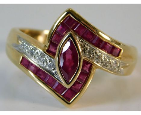 A 9ct gold diamond &amp; ruby ring 4g size R/S