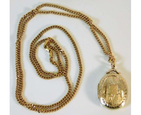 A 9ct gold chain &amp; locket (inscribed BR) 22.8g 30in long