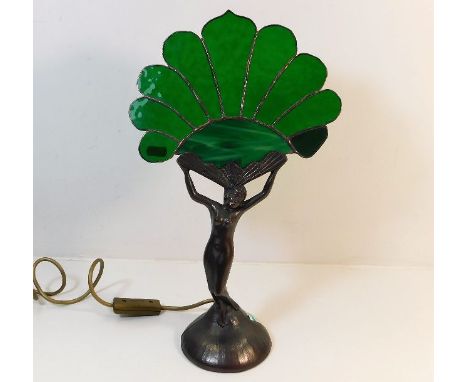 A decorative art deco style figurative fan lamp 16.25in high