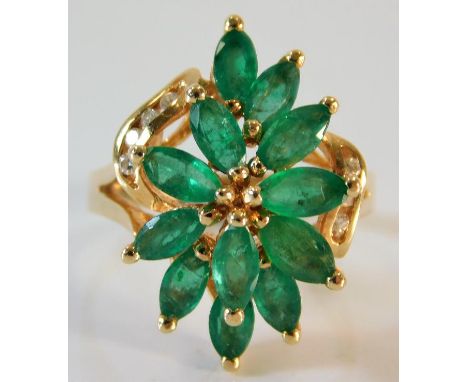 A 14ct ring of organic set with diamond &amp; emerald 4.3g size O