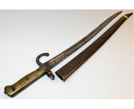 A French brass handled bayonet &amp; scabbard 28in long