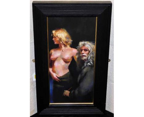 A Robert Lenkiewicz oil on canvas titled "Paula With The Painter", image size 19in x 9,25in - first time on open market, boug