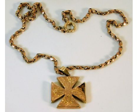 An antique rose gold metal chain with cross (a/f) 11.8g 17in chain