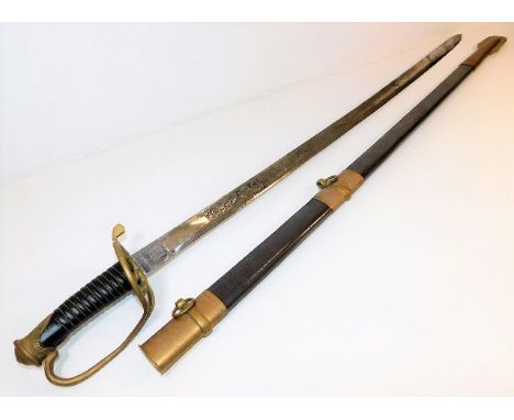 An Indian CSA officers dress sword with brass fitted scabbard 40in long