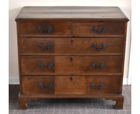 A late 18th century walnut cross-banded chest of two short and three long graduated drawers raised on bracket feet, height 90