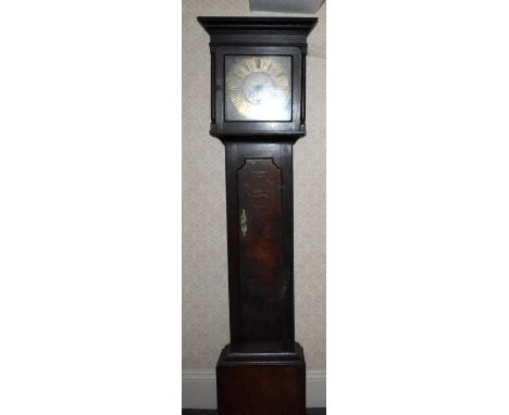 An 18th century oak thirty hour longcase clock with 11" brass dial inscribed 'I. Barbar, Meerbrook', with subsidiary date ape