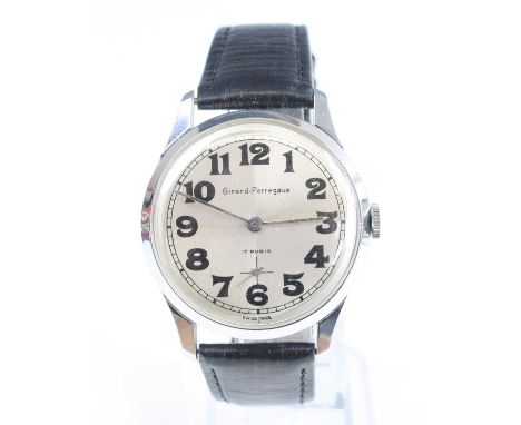 A Girard Perregaux gent's steel cased manual wind wristwatch, having a signed silvered dial with Arabic numerals, subsidiary 