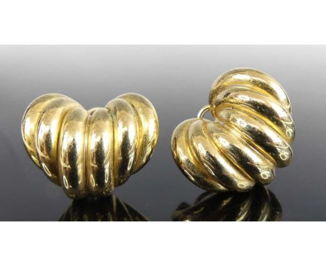 A pair of 9ct yellow gold six-strand half-hoop earrings, each with post and Omega clip fittings, earring lengths each approx 