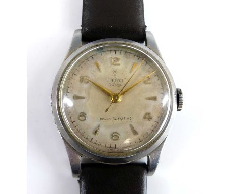 A vintage gent's Tudor Royal steel cased mechanical wristwatch, having a signed silvered dial with even Arabic numerals and c