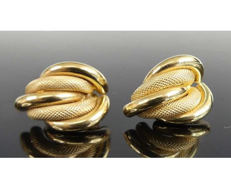 A pair of 9ct yellow gold five-strand half-hoop earrings, each with textured and polished finish, with post and scroll fittin