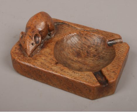 A Robert Thompson Mouseman carved oak ashtray. 