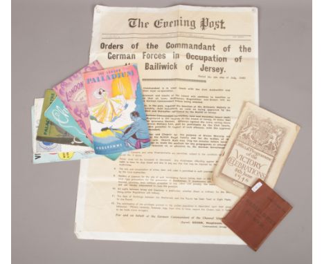 A small collection of ephemera to include soldiers service and pay book with Ivy Benson autograph, copy of The Evening Post G