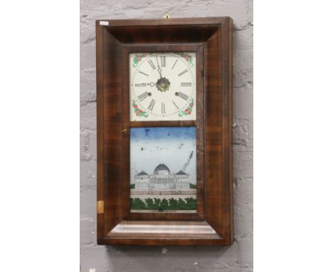 An American Jerome &amp; Co. drop dial wall clock with panel depicting Capital at Washington. 